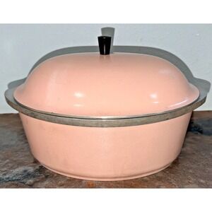 Vintage PINK Club Aluminum Roaster MCM Oval Casserole Lid 8 Qt EUC